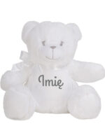 maskotka miś biały mały z imieniem dziecka m028 7