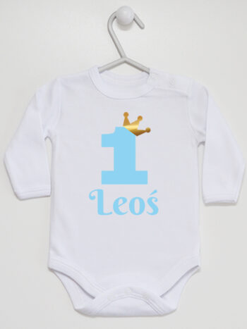 body z długim rękawem kolor biały z imieniem leoś