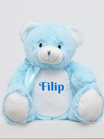 maskotki miś duży niebieski z imieniem Filip